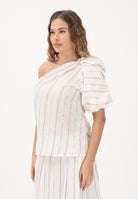 SIMONA CORSELLINI Top monospalla bianco da donna con delicate righe verticali con filo lurex P26CPTOC0101 V0001 SIMONA CORSELLINI 