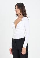 ELISABETTA FRANCHI Body manica lunga avorio da donna con drappeggi BO00356E2 360 ELISABETTA FRANCHI 