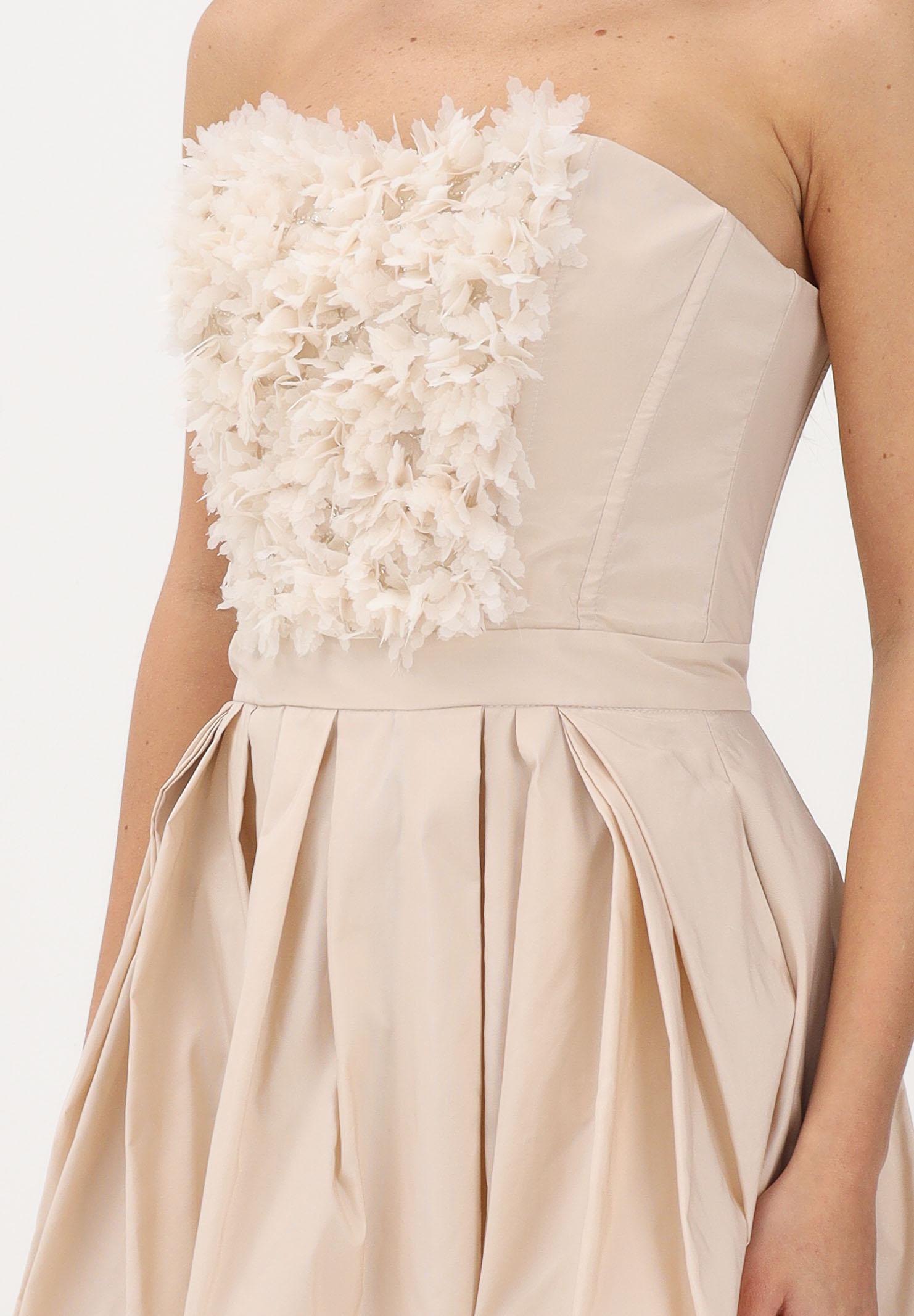 ELISABETTA FRANCHI Women's beige midi dress with 3D floral embroidery - 40 ELISABETTA FRANCHI Women's beige midi dress with 3D floral embroidery - 40