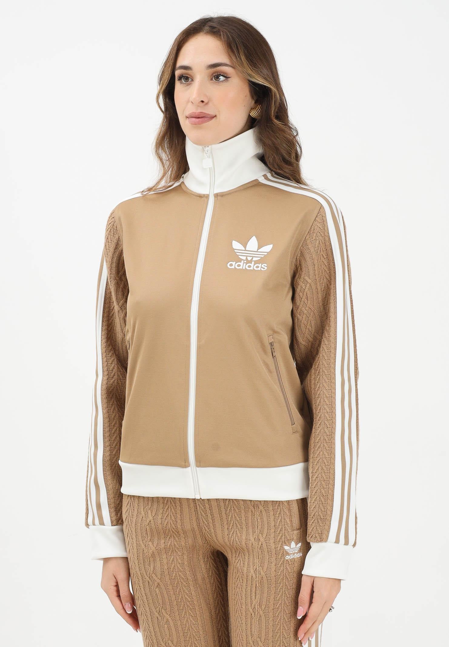 ADIDAS ORIGINALS Felpa con zip Knit Classic beige da donna KS7799  ADIDAS ORIGINALS 