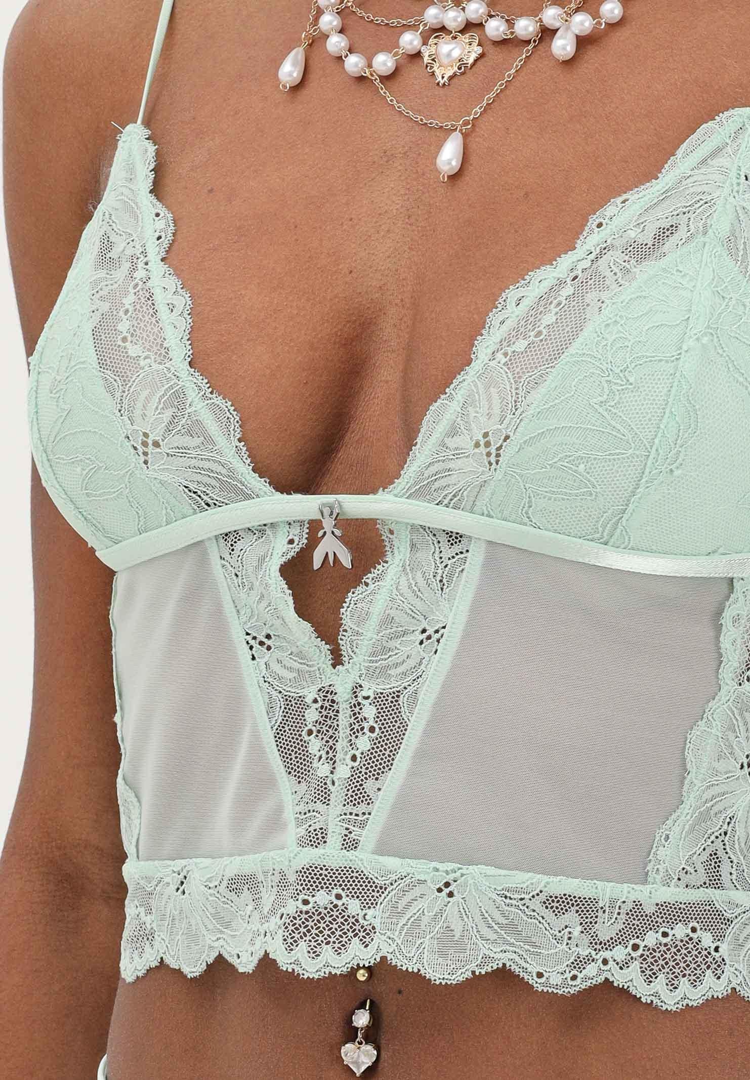 PATRIZIA PEPE Bralette verde acqua da donna in tulle e pizzo 2I0144A602 G632 PATRIZIA PEPE 