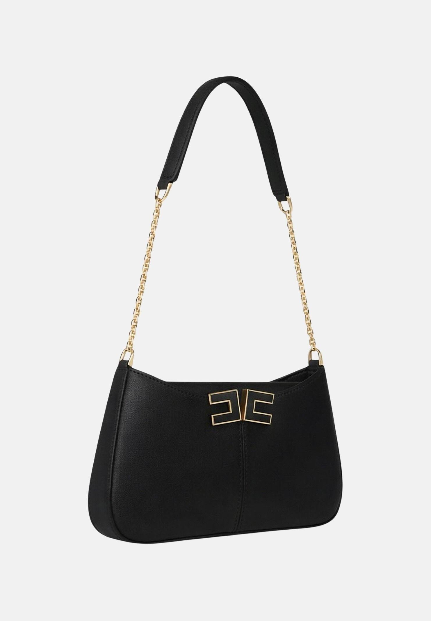 ELISABETTA FRANCHI Borsa a spalla nera da donna con dettaglio logo BS93A61E2 110 ELISABETTA FRANCHI 