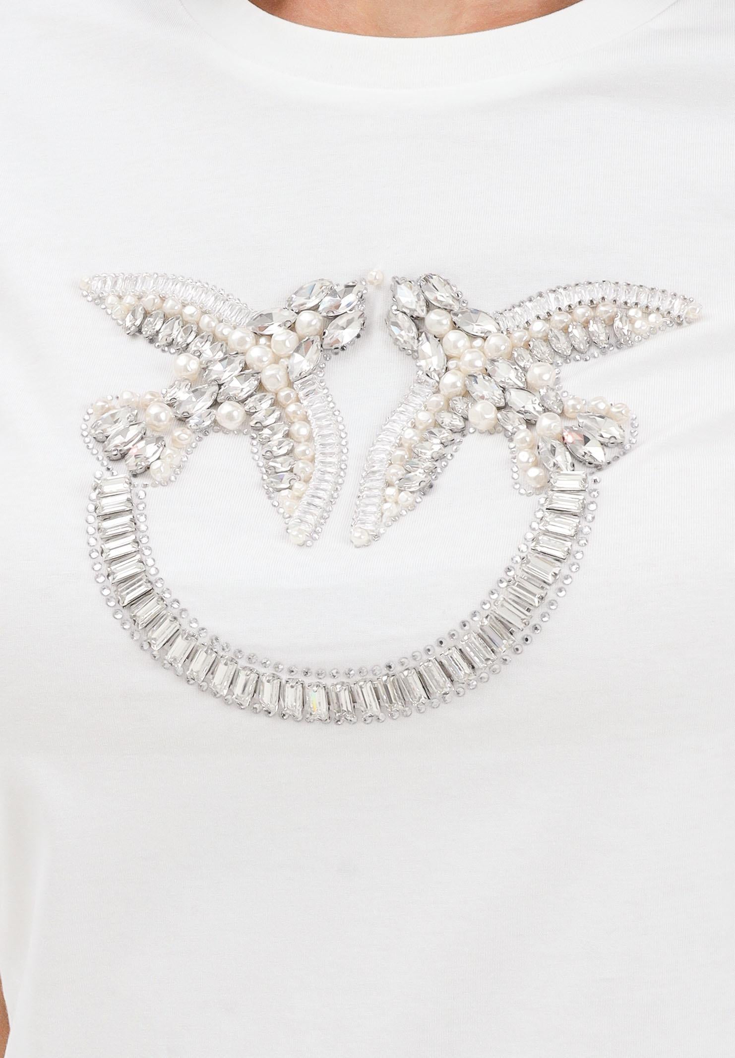 PINKO T-shirt a manica corta bianca da donna con logo Love Birds 100535A2RN Z05 PINKO 