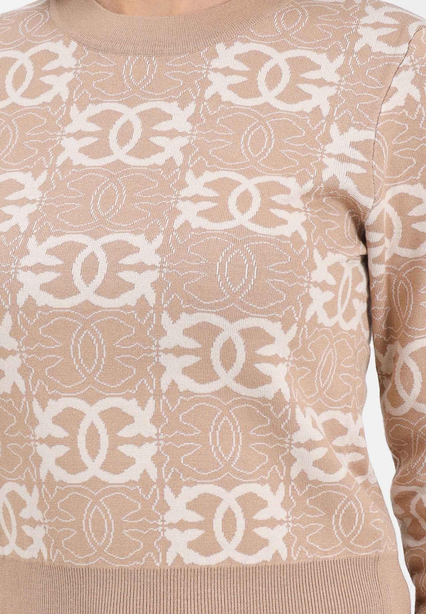 PINKO Maglioncino girocollo beige da donna con logo Love Birds 106041A2YD C4Z PINKO 