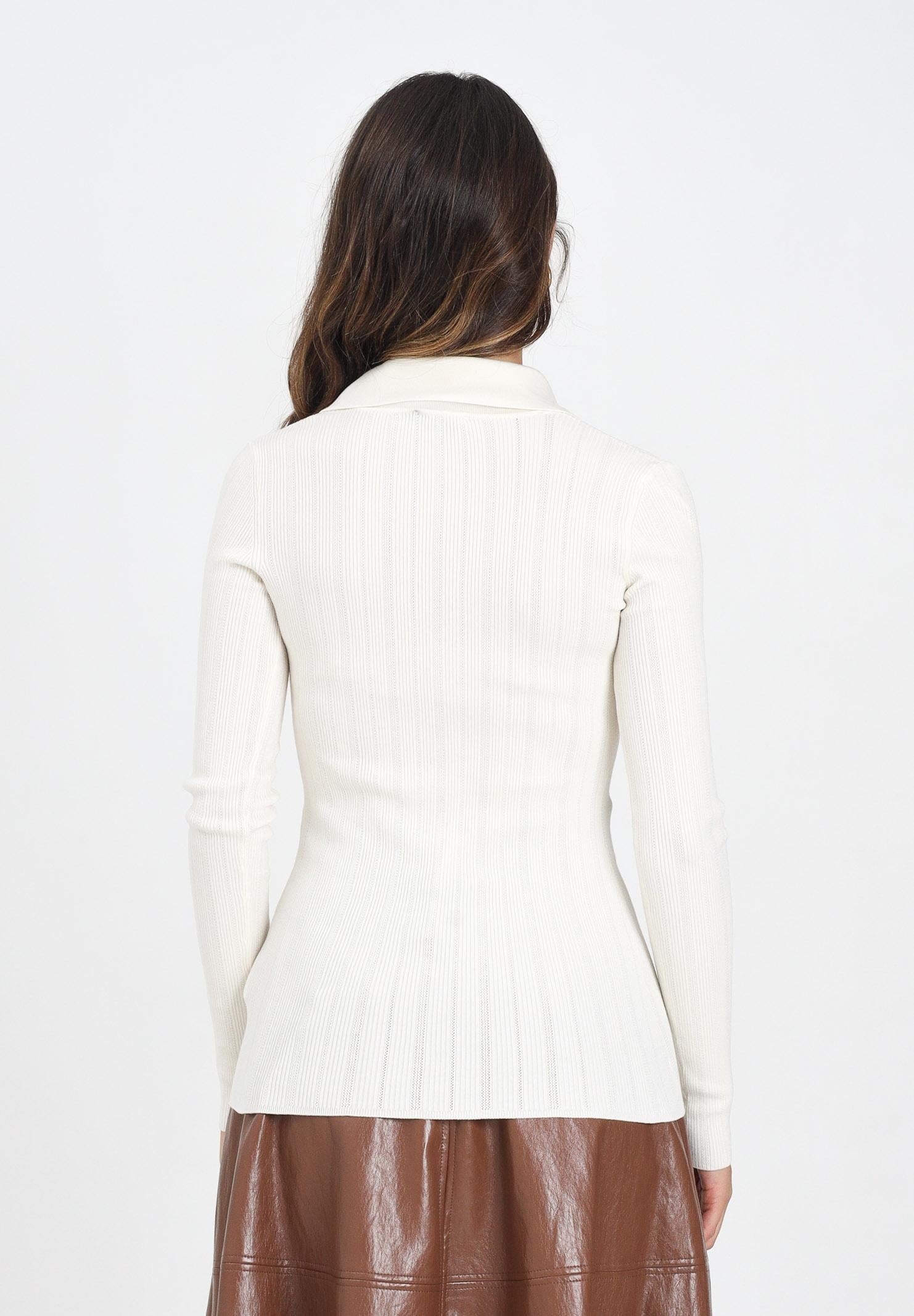 ELISABETTA FRANCHI Maglia a costine color latte da donna con dettagli à jour MK09B56E2 DZ9 ELISABETTA FRANCHI 