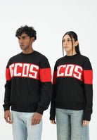 GCDS Maglioncino girocollo nero per uomo e donna impreziosito da banda a contrasto e logo B2CM1505KI4 99 GCDS 
