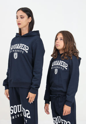 Felpa con cappuccio blu per donna e bambina rifinita da logo stile college DQ2466D0094 DQ866 DSQUARED2 