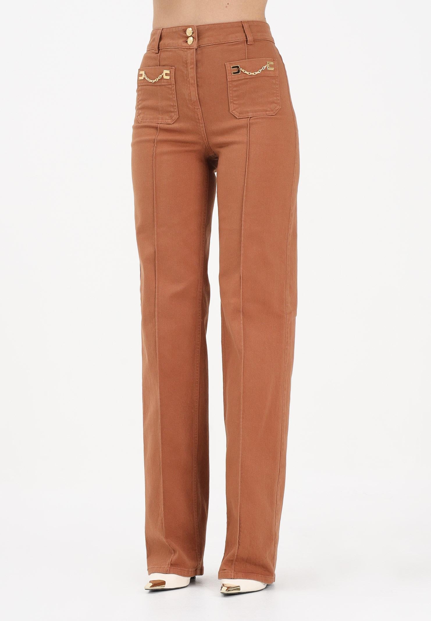 ELISABETTA FRANCHI Jeans a vita alta cuoio da donna con dettagli gioiello PJ25D61E2 600 ELISABETTA FRANCHI 