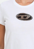 DIESEL T-shirt a manica corta bianca per donna e ragazze con logo in paillettes J02371KYAUN K100 DIESEL 