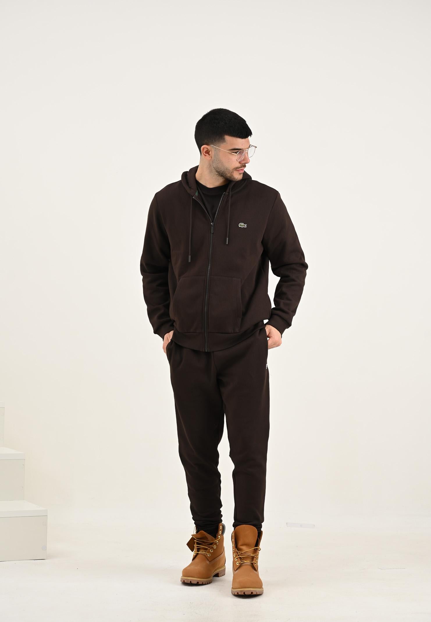 LACOSTE Felpa con zip marrone per uomo e donna SH9626 SKB LACOSTE 