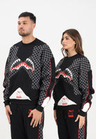 SPRAYGROUND Felpa girocollo Triple Decker Heir to the Throne nera e grigia per uomo e donna SP774GGREY  SPRAYGROUND 