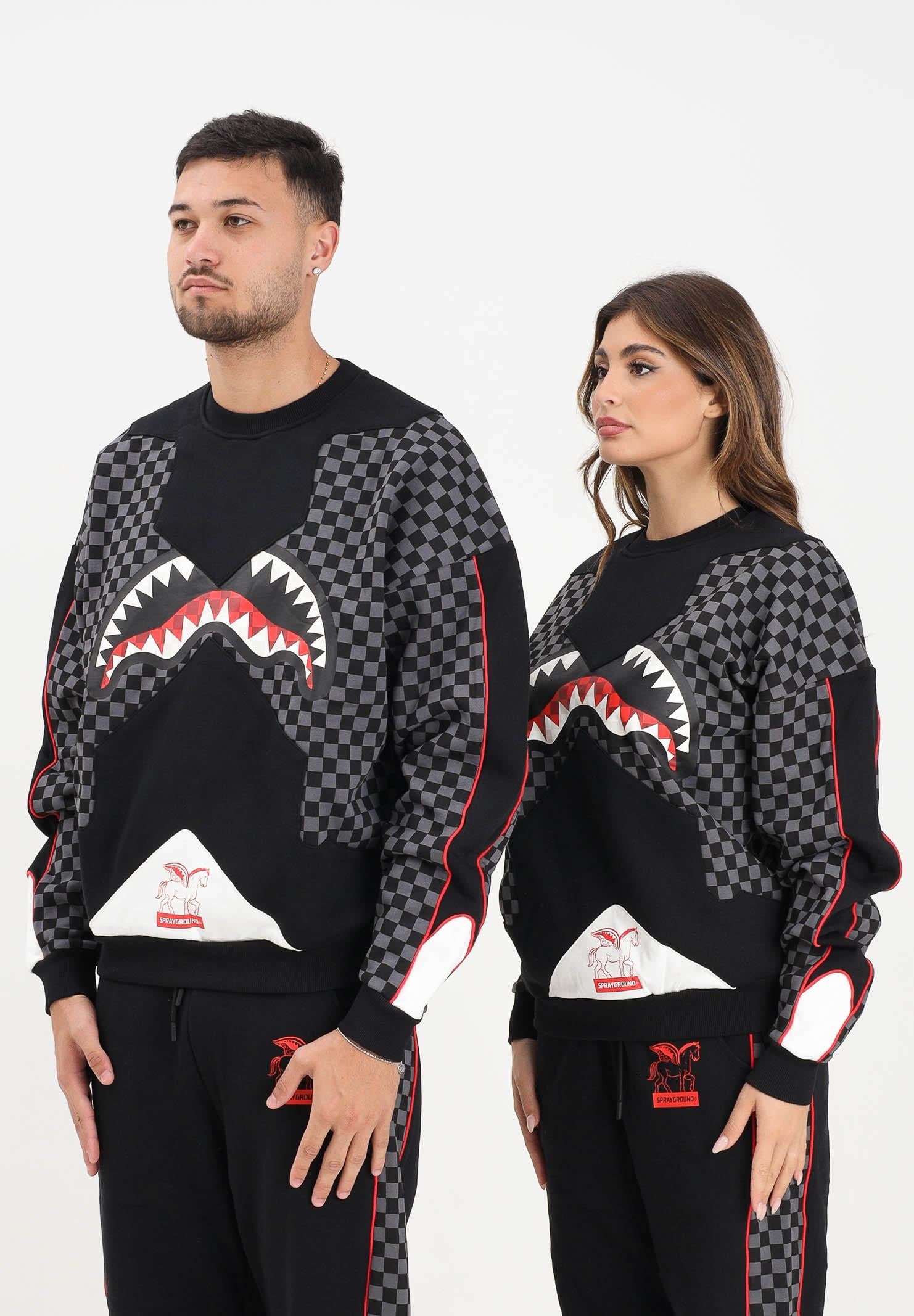 SPRAYGROUND Felpa girocollo Triple Decker Heir to the Throne nera e grigia per uomo e donna SP774GGREY  SPRAYGROUND 