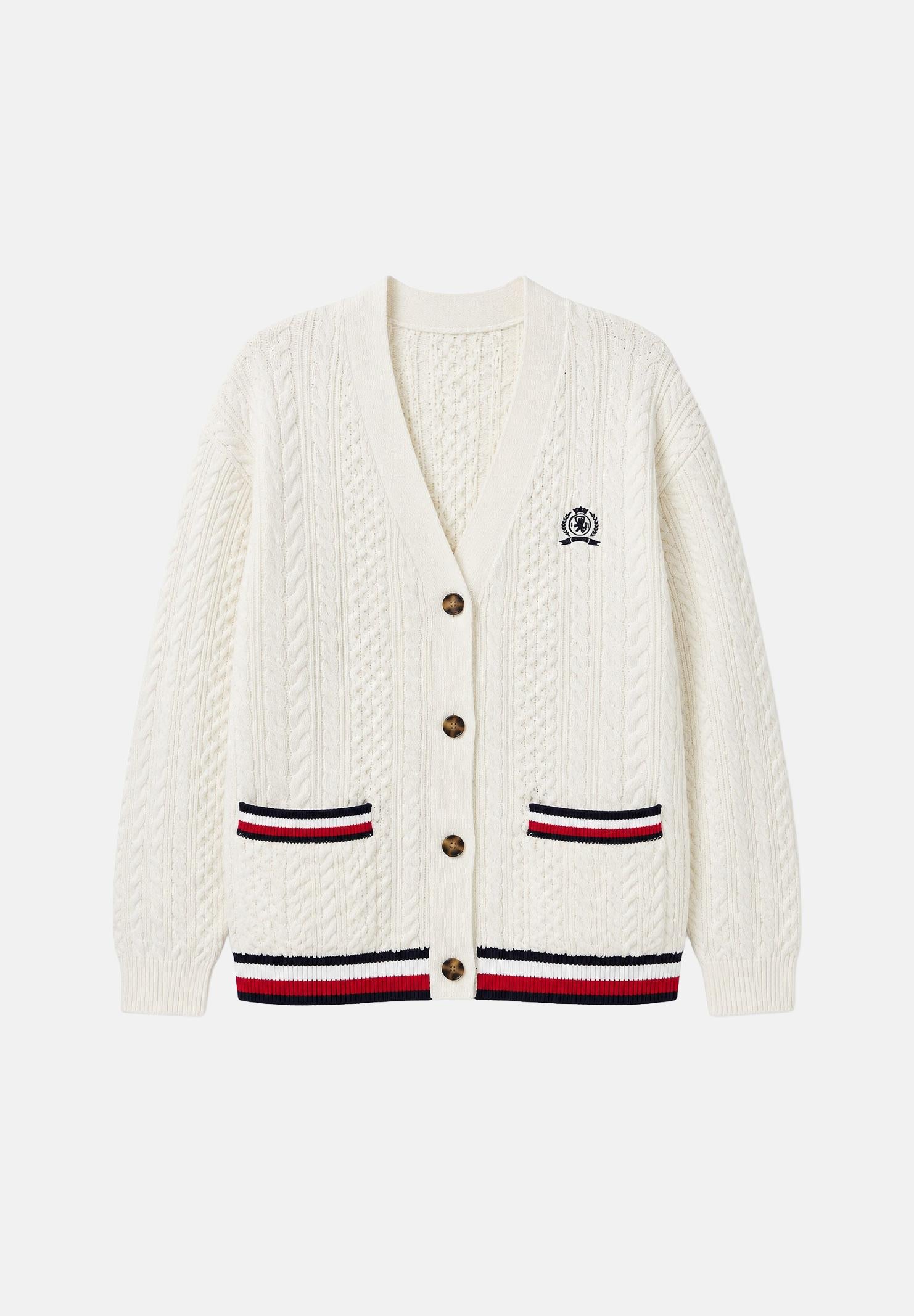 TOMMY JEANS cardigan oversize in maglia a trecce Global Stripe Ancient White bianco donna. DW0DW22934 YBH TOMMY JEANS 