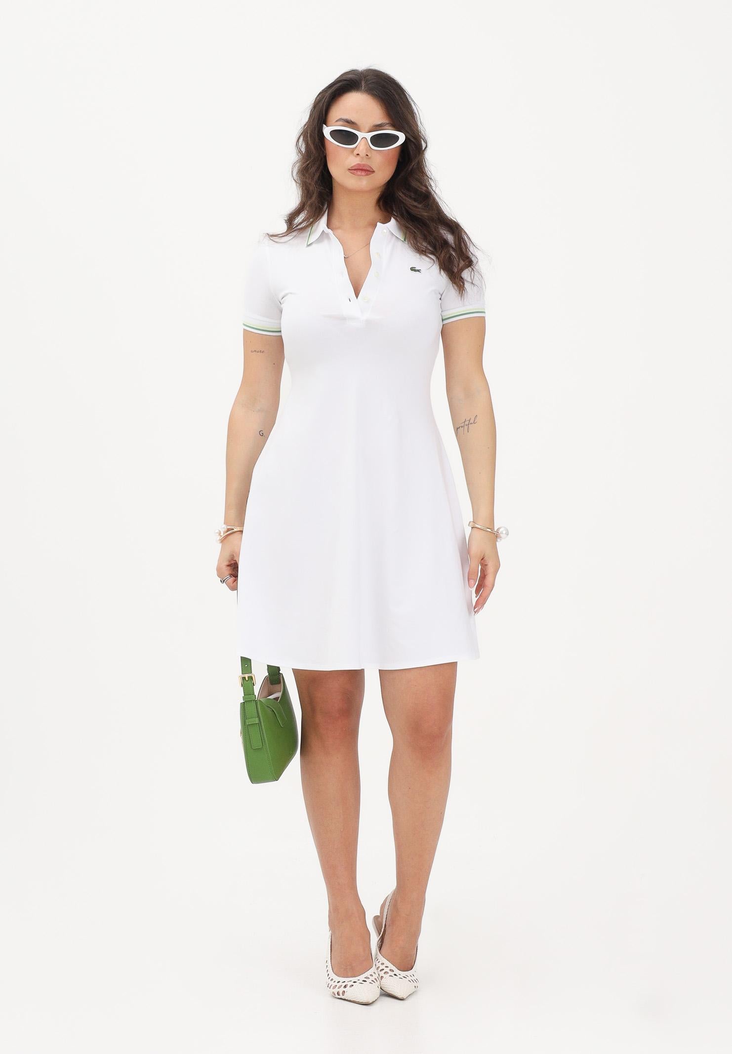 LACOSTE Abito corto bianco da donna con collo a polo EF5288 3SM LACOSTE 