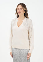 PATRIZIA PEPE Maglioncino scollo a v panna da donna con strass sulle spalle 2K0332K295 W405 PATRIZIA PEPE 