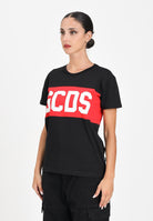 GCDS T-shirt a manica corta nera per donna, ragazzi e bambini con fascia rossa logata B2JU2329JF1 99 GCDS 