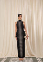 ELISABETTA FRANCHI Abito lungo nero e panna da donna con zebra jacquard AM98S61E2 685 ELISABETTA FRANCHI 