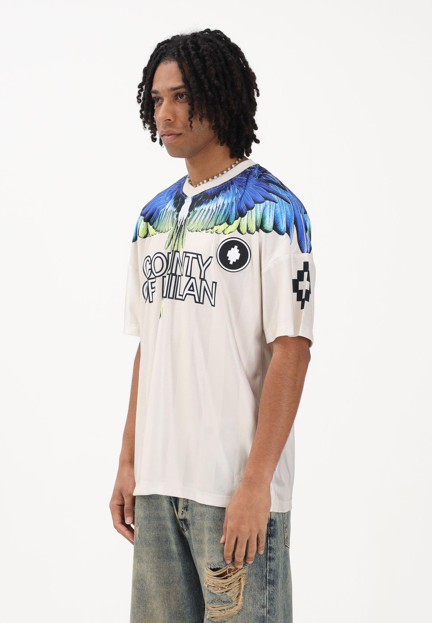 MARCELO BURLON COUNTY OF MILAN T-shirt a manica corta beige da uomo con stampa S6CMMATH086 412 MARCELO BURLON COUNTY OF MILAN 