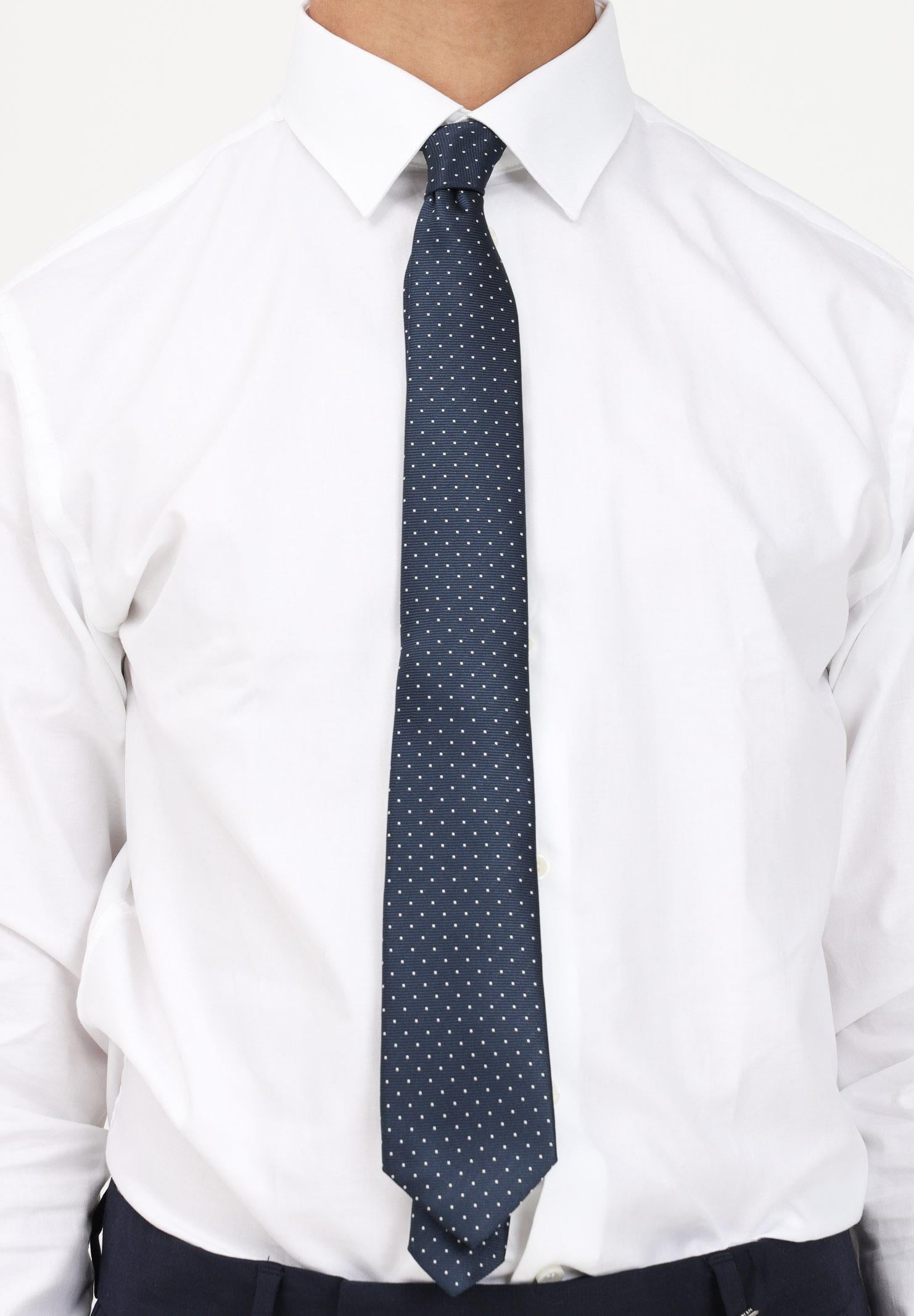 Cravatta blu da uomo in faille di seta a micro pois 1309/1C  LANVIN 