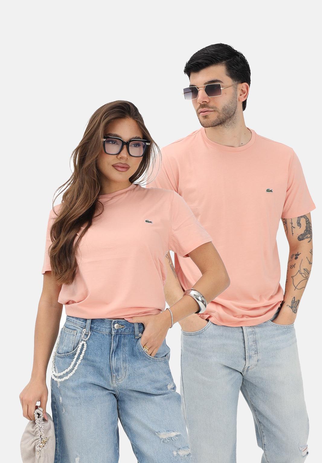 LACOSTE T-shirt a manica corta salmone per uomo e donna con patch logo TH6709 UI2 LACOSTE 
