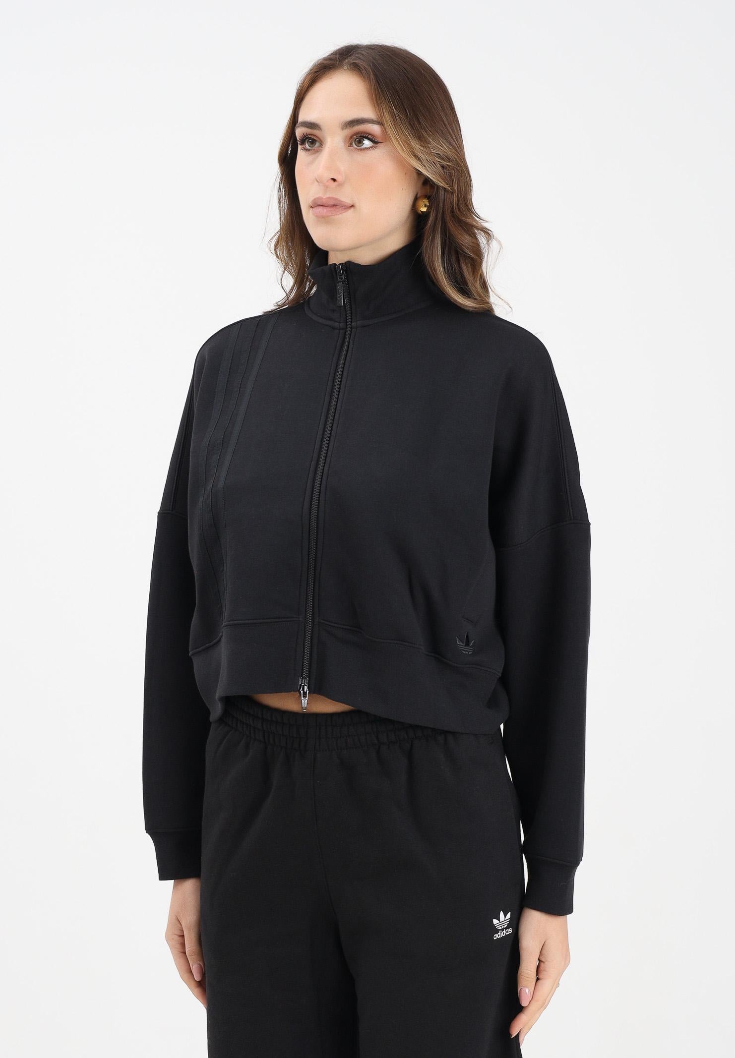 ADIDAS ORIGINALS Felpa con zip Off Placed 3 Stripes nera da donna JX2705  ADIDAS ORIGINALS 