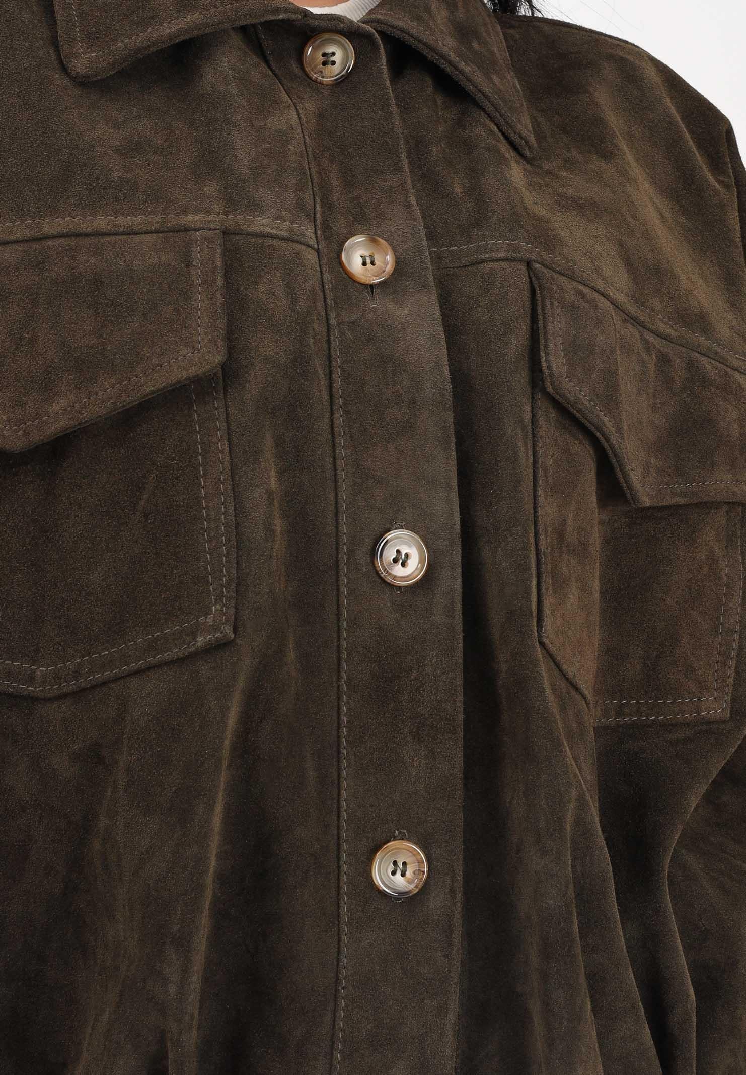 VICOLO Giubbotto in pelle scamosciata verde militare da donna TAB0171 ABU19 VICOLO 