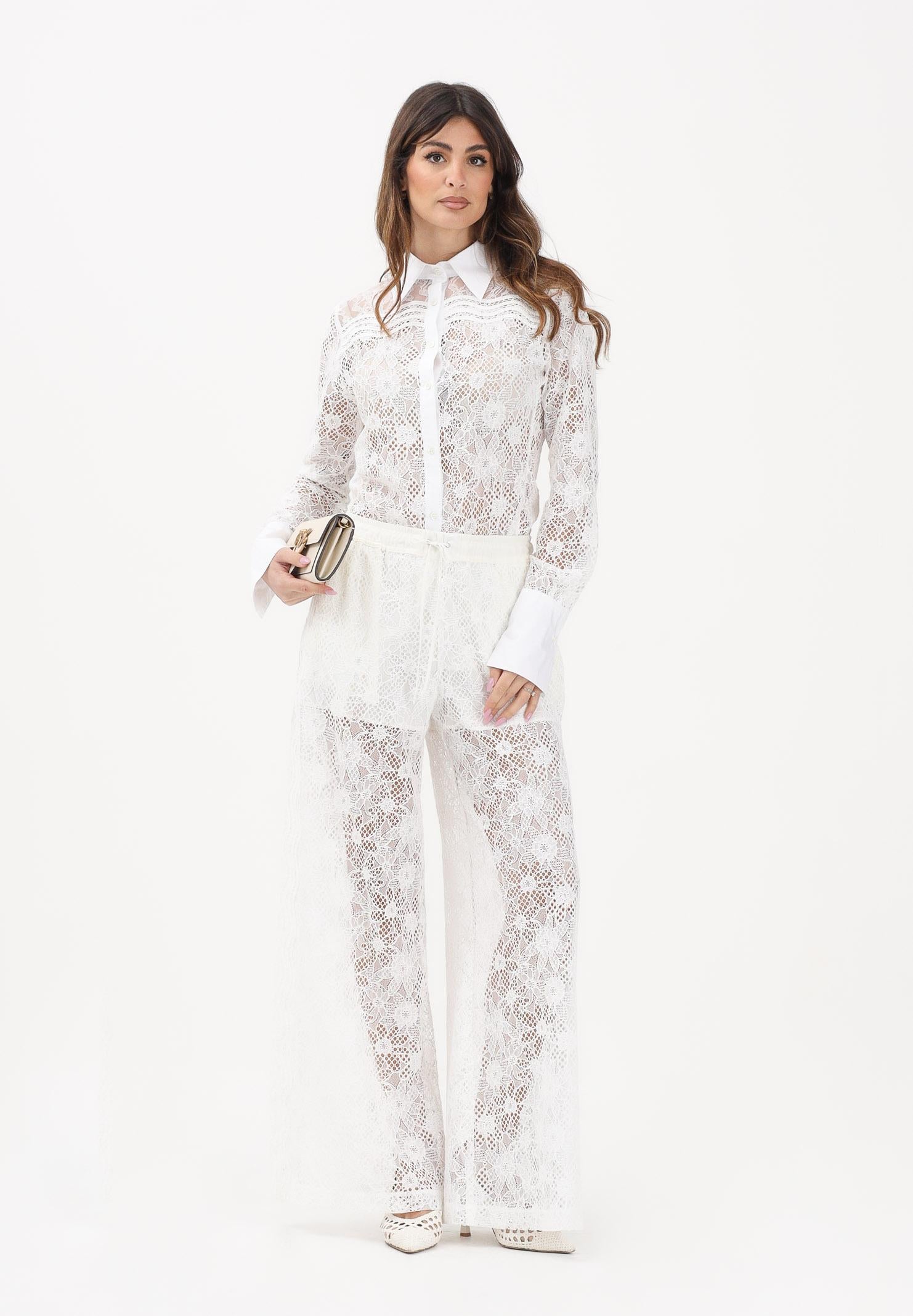 PINKO Pantalone LAURIE bianco da donna in pizzo rebrodé floreale<BR/> 106662A381 Z05 PINKO 
