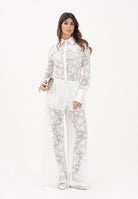 PINKO Pantalone LAURIE bianco da donna in pizzo rebrodé floreale<BR/> 106662A381 Z05 PINKO 
