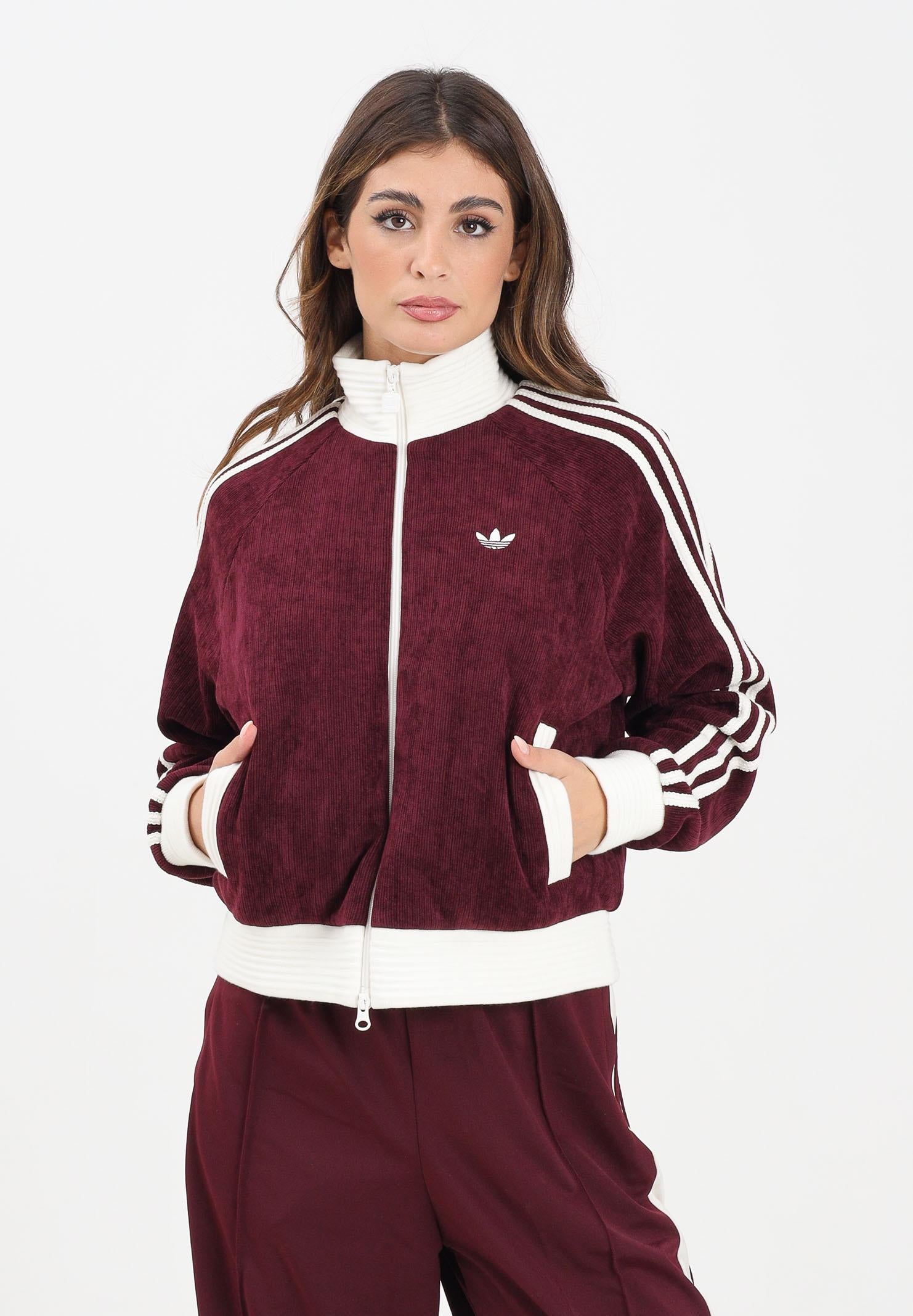 ADIDAS ORIGINALS Felpa con zip VELOUR KNIT bordeaux da donna KS0400  ADIDAS ORIGINALS 