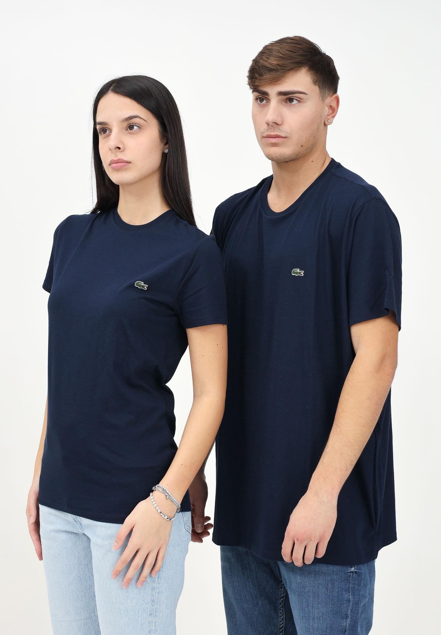 LACOSTE T-shirt a manica corta blu per uomo e donna con patch logo TH6709 166 LACOSTE 
