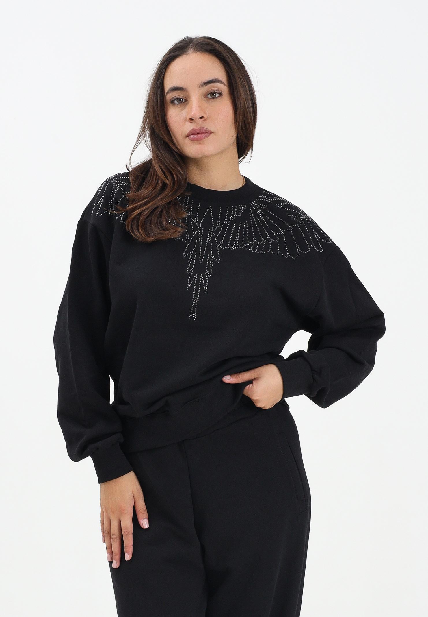MARCELO BURLON COUNTY OF MILAN Felpa girocollo nera da donna con strass 25ICM30030 NE MARCELO BURLON COUNTY OF MILAN 