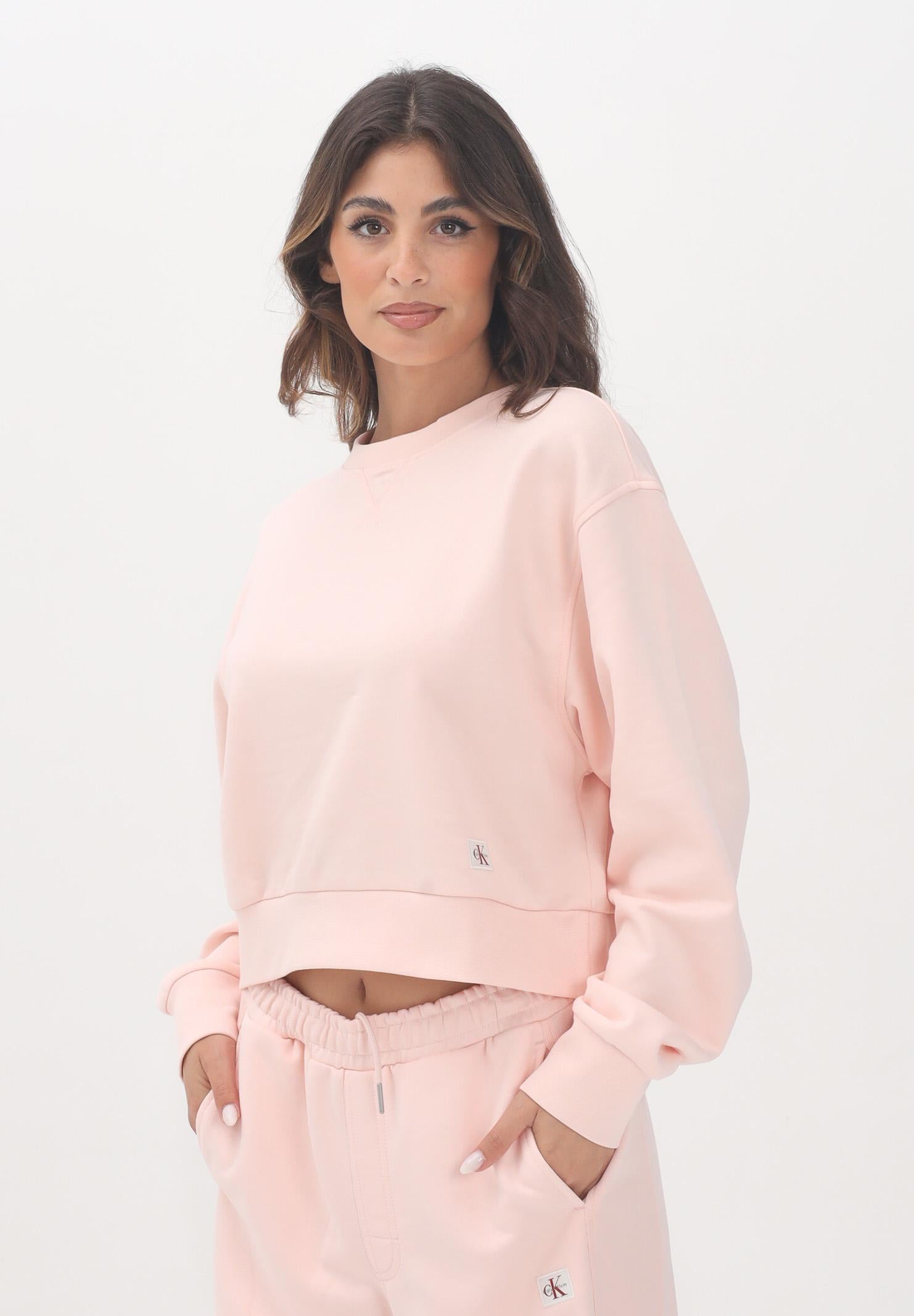 CALVIN KLEIN JEANS Felpa girocollo rosa da donna con patch logo LV047C911GVI7  CALVIN KLEIN JEANS 