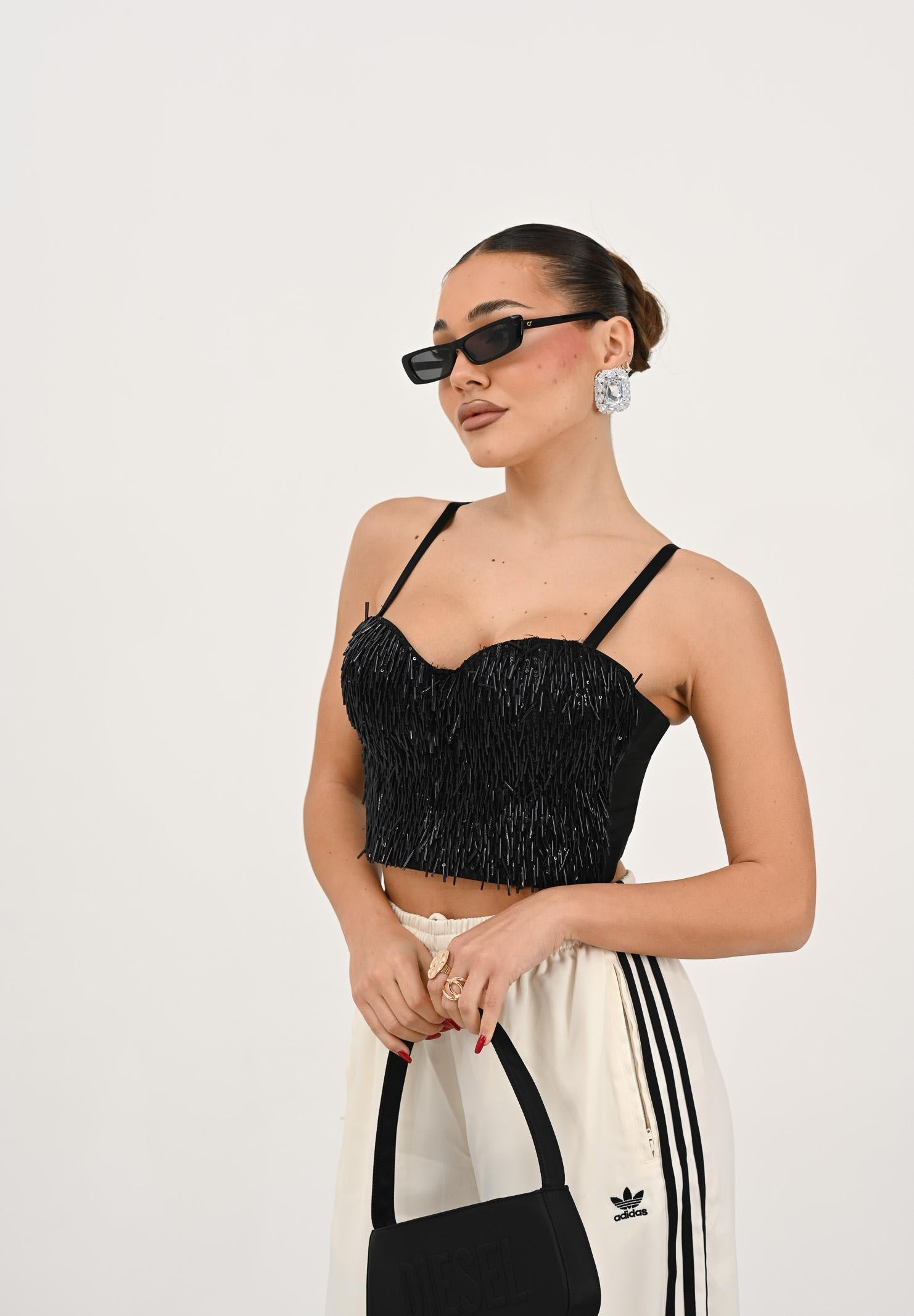 TPN Corpetto nero da donna con strass FERSIT122W5 D6 TPN 