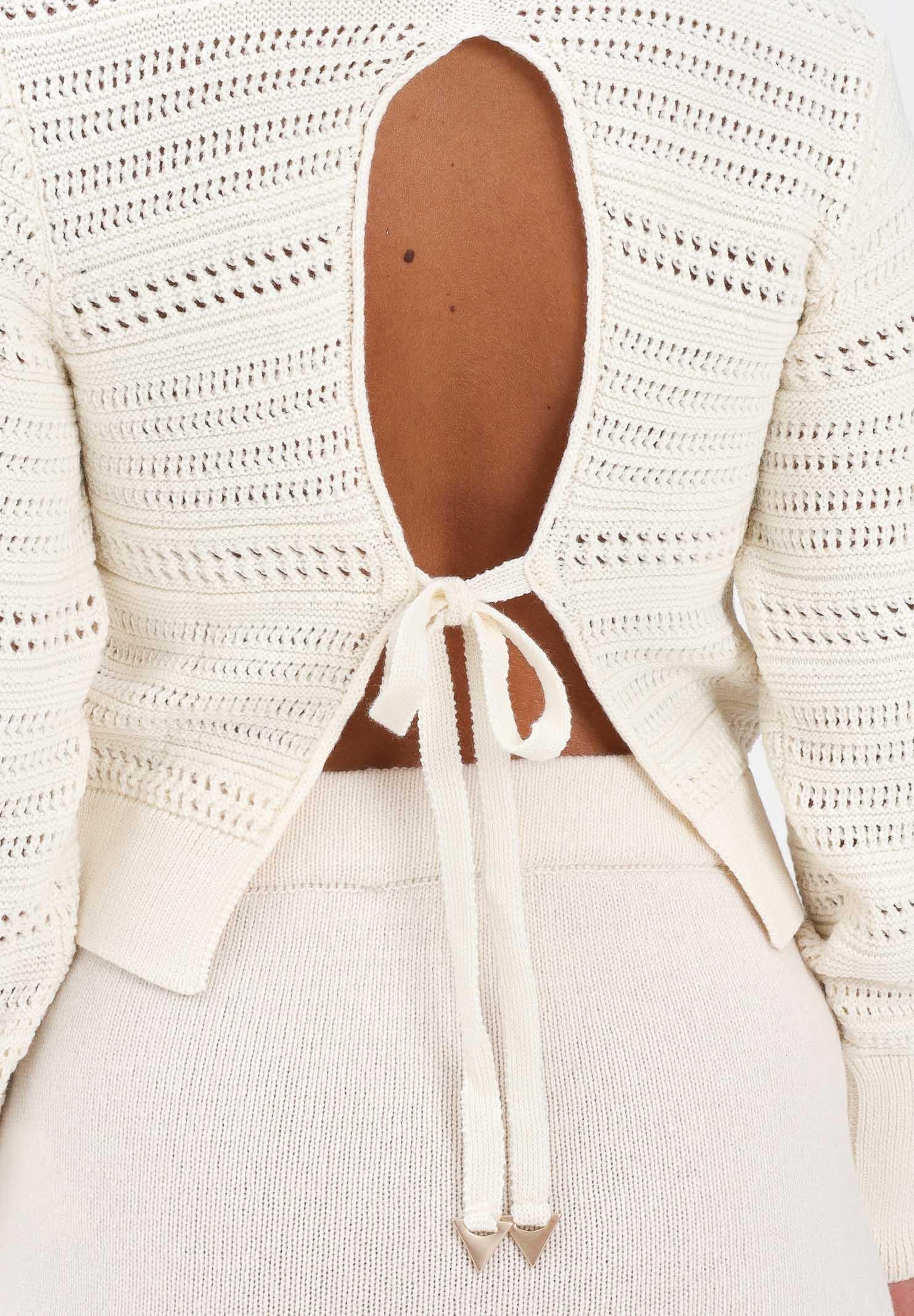 AKEP Maglia girocollo panna da donna con lavorazione a righe traforate MGKD11064 V3 AKEP 