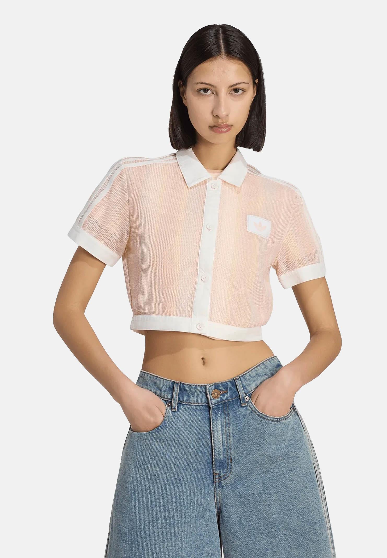 ADIDAS ORIGINALS Camicia crop SUMMER GLOW STRIPED rosa da donna KY8140 . ADIDAS ORIGINALS 