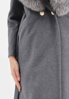 YES LONDON Cappotto grigio da donna con collo in vera pelliccia CD1218 GR YES LONDON 