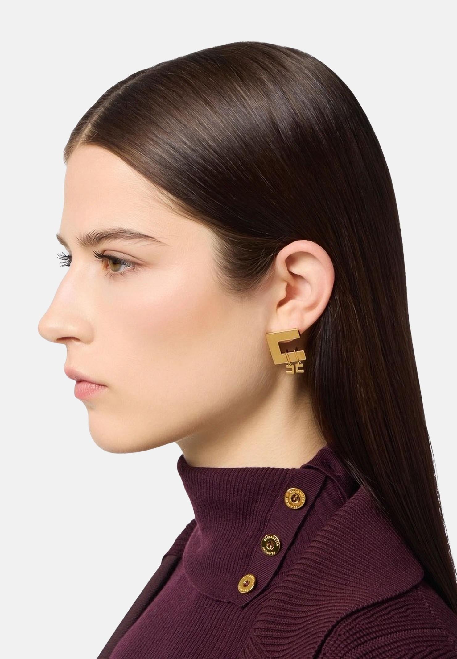 ELISABETTA FRANCHI Orecchini oro da donna con charms a doppio logo<BR/> OR03K56E2 U95 ELISABETTA FRANCHI 