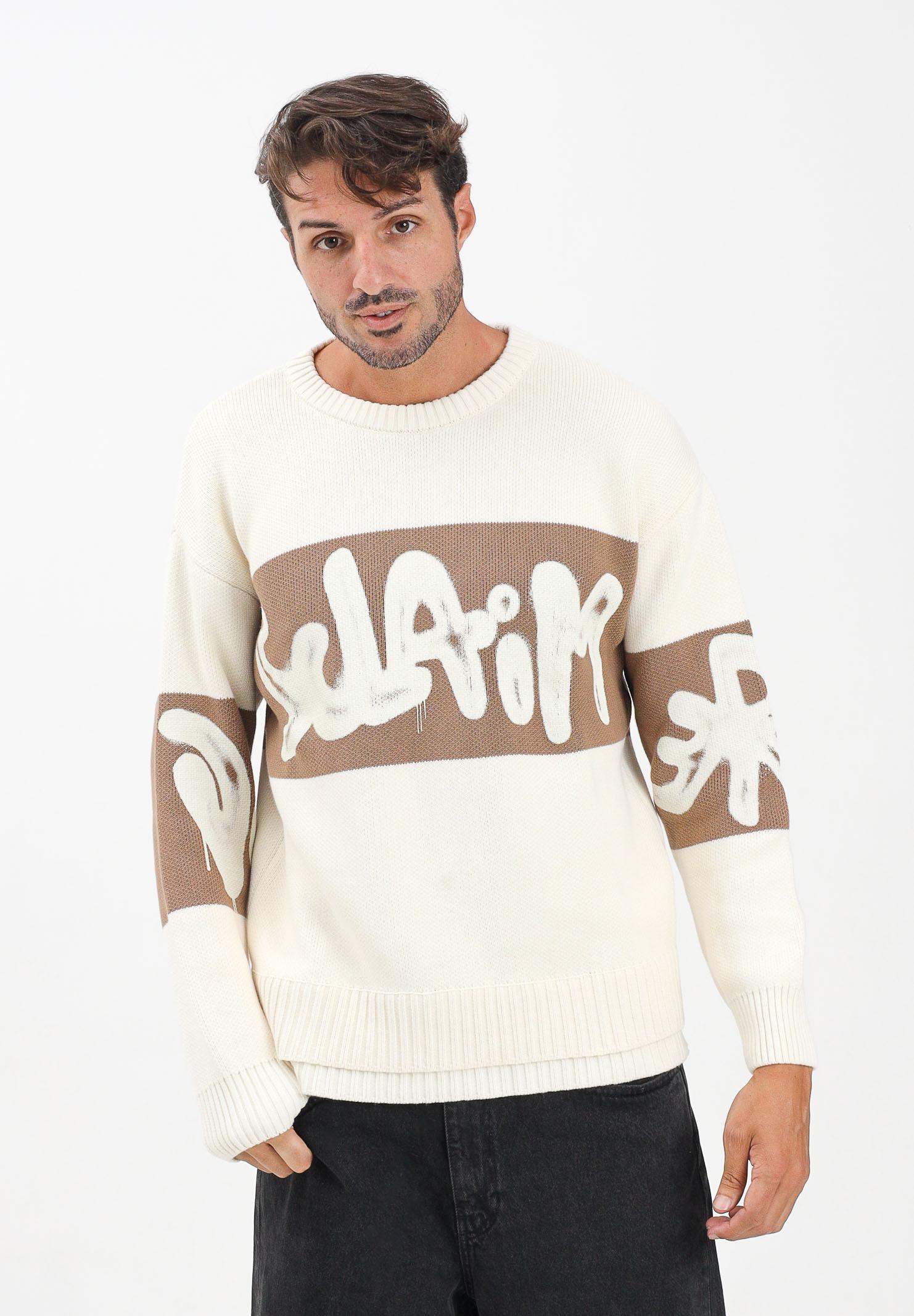 DISCLAIMER Maglioncino girocollo panna da uomo con logo 25IDS55201 LA DISCLAIMER 
