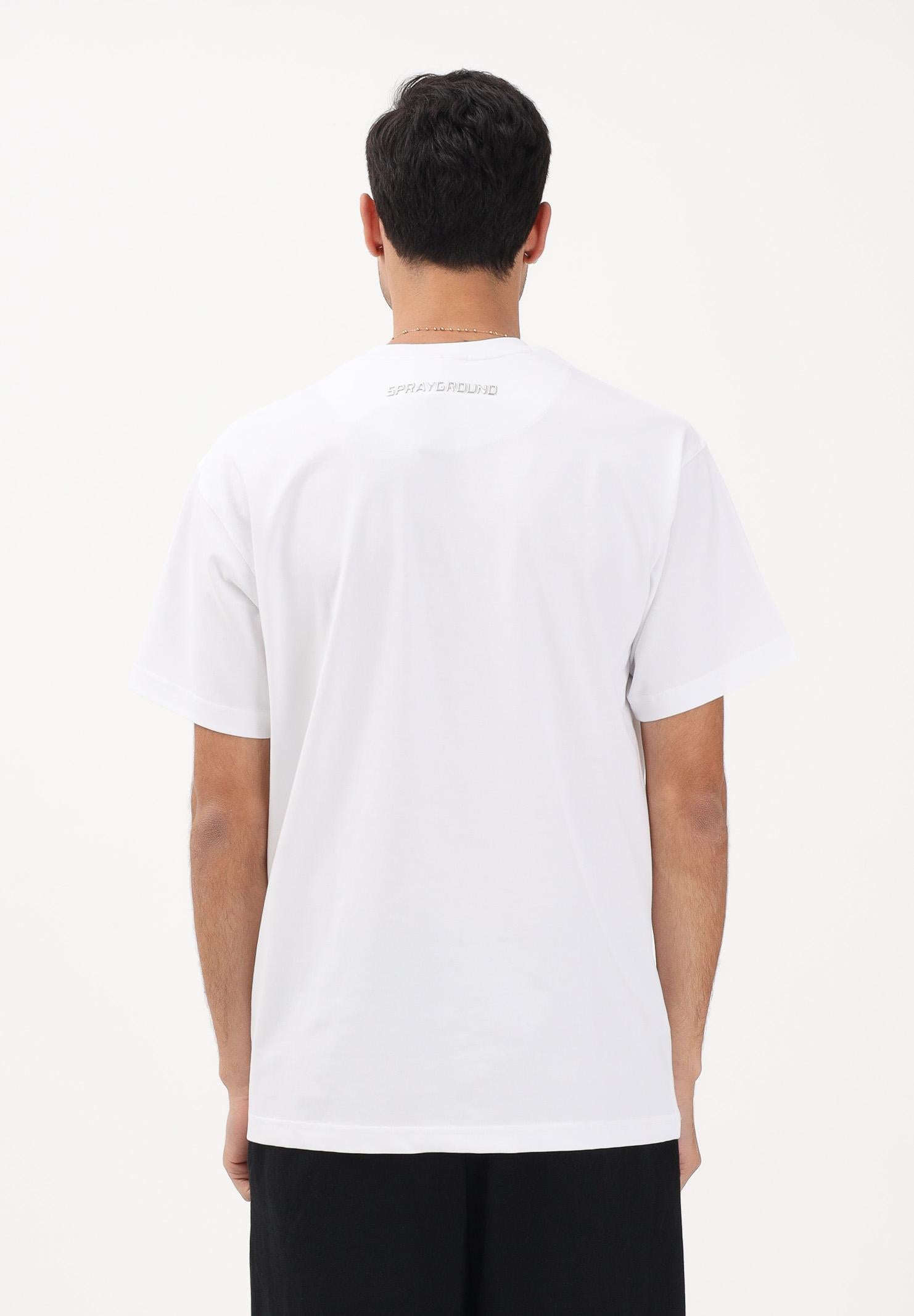 SPRAYGROUND T-shirt a manica corta bianca da uomo con logo Shark SP895WHT . SPRAYGROUND 