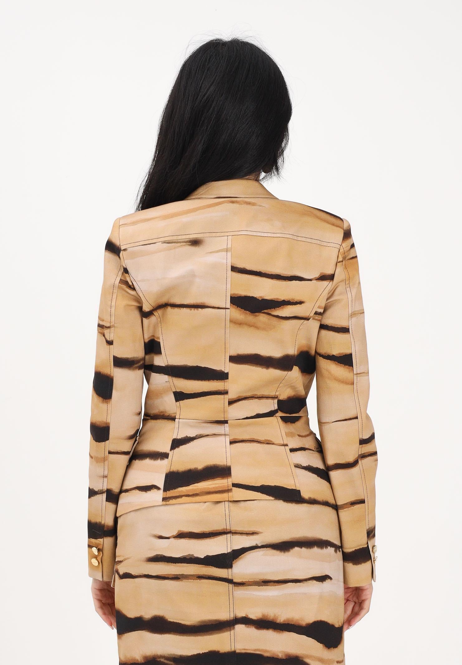 ELISABETTA FRANCHI Giacca monopetto beige da donna con stampa tigre<BR/> GI23762E2 470 ELISABETTA FRANCHI 
