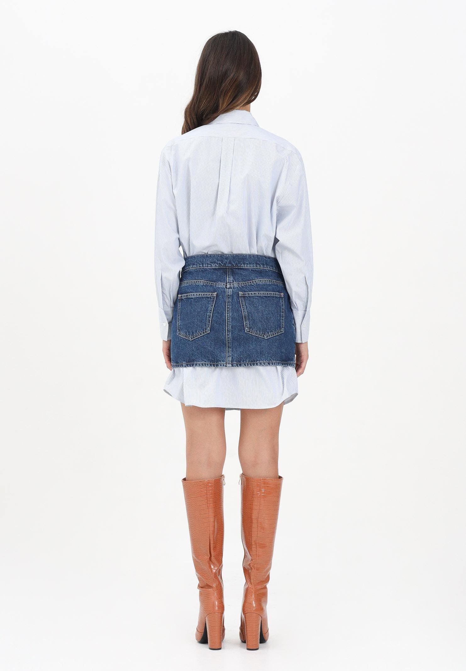 ELISABETTA FRANCHI Abito Corto Donna: Camicia Righe Blu/Bianche e Minigonna Denim