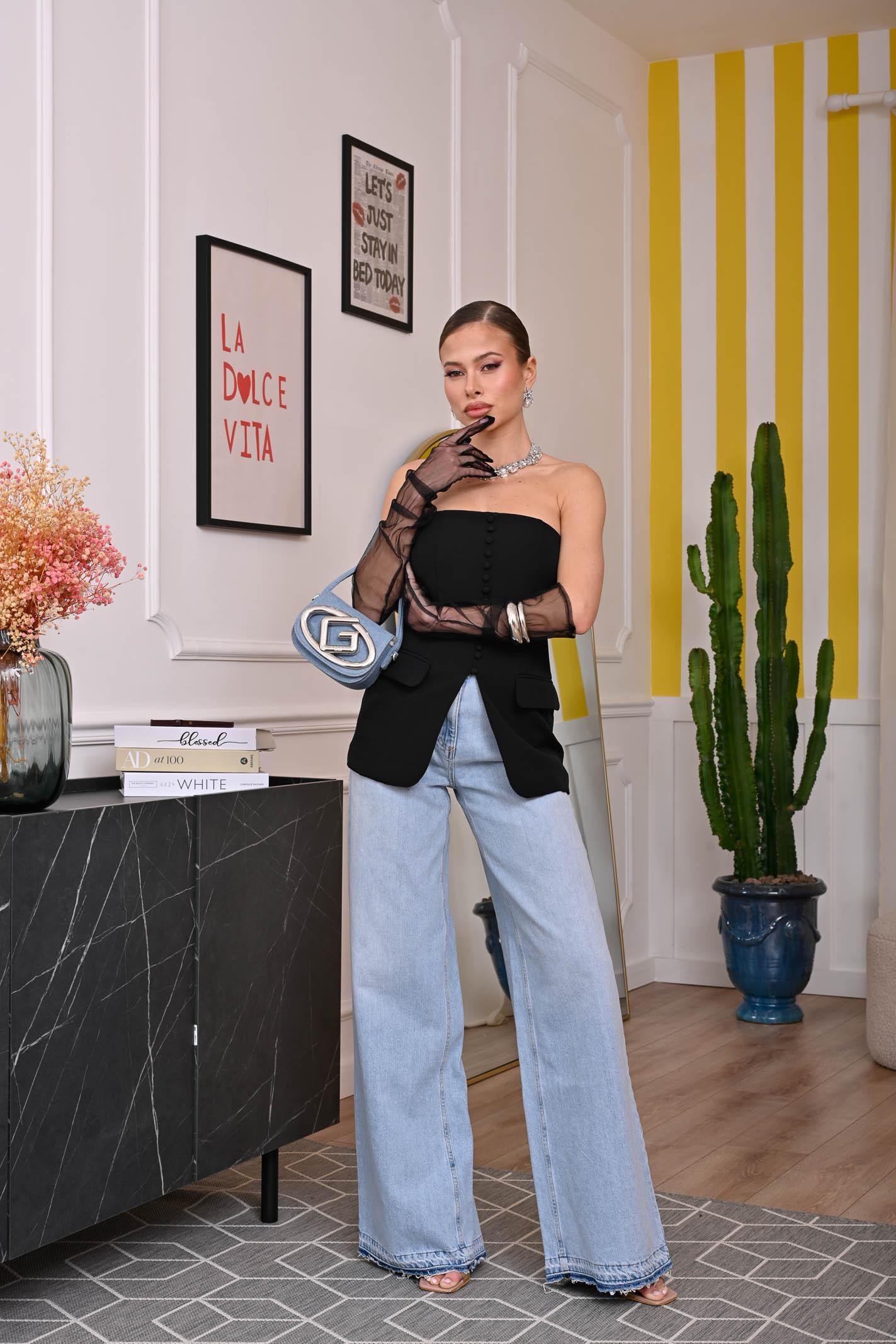 VICOLO Jeans a palazzo in denim chiaro da donna DD5142 ADE VICOLO 