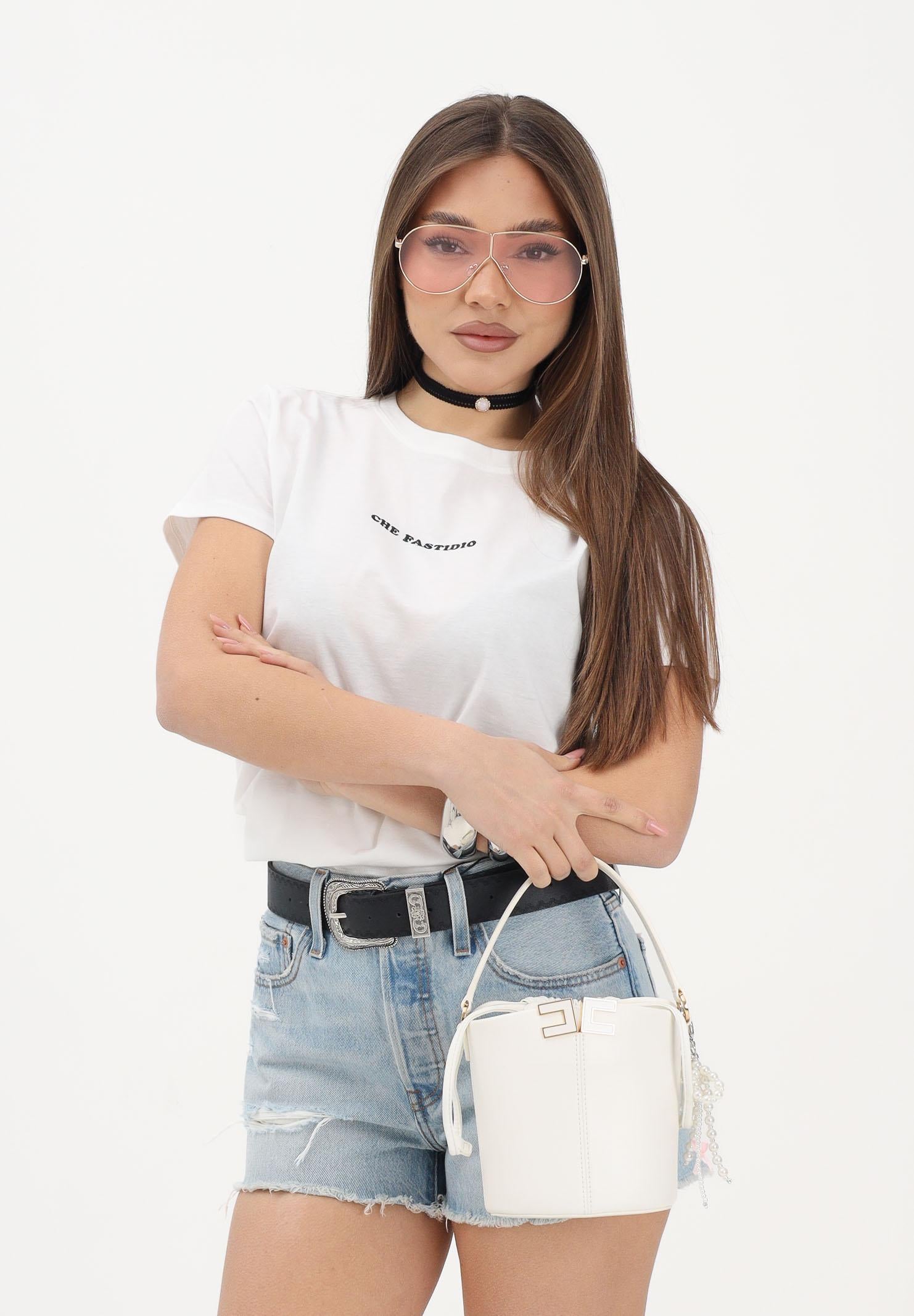 VICOLO T-shirt a manica corta bianca da donna con stampa "Che fastidio" RAB0545 02 VICOLO 