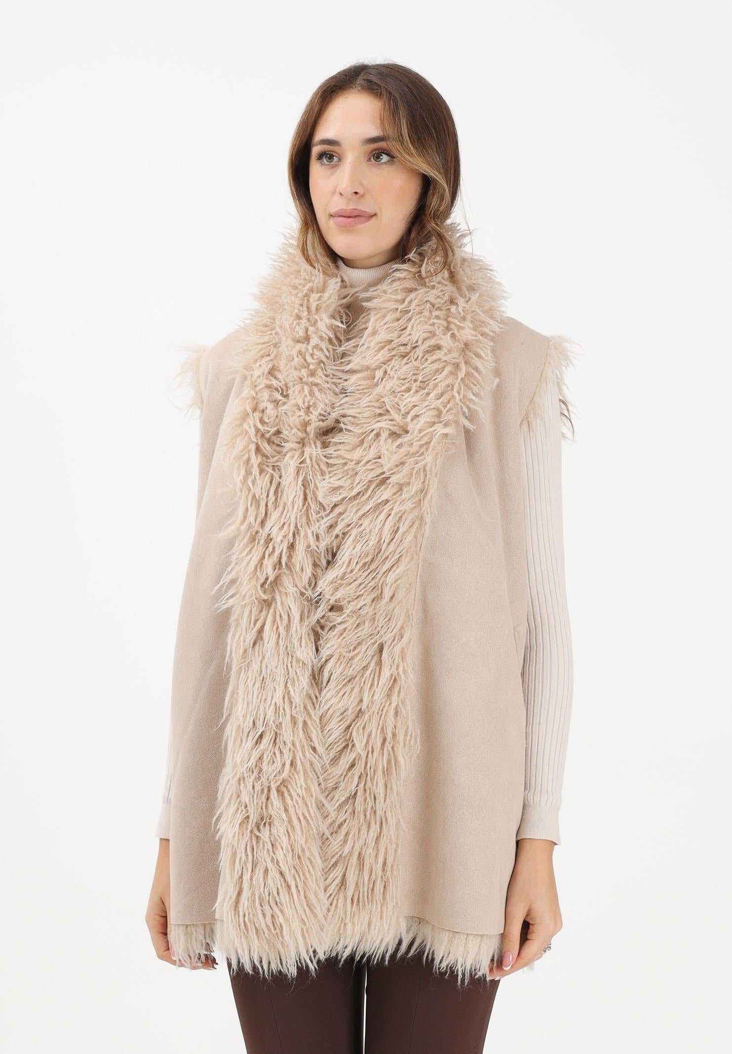 MEHRAN Pelliccia smanicata reversibile beige da donna 25290CRE CRE MEHRAN 