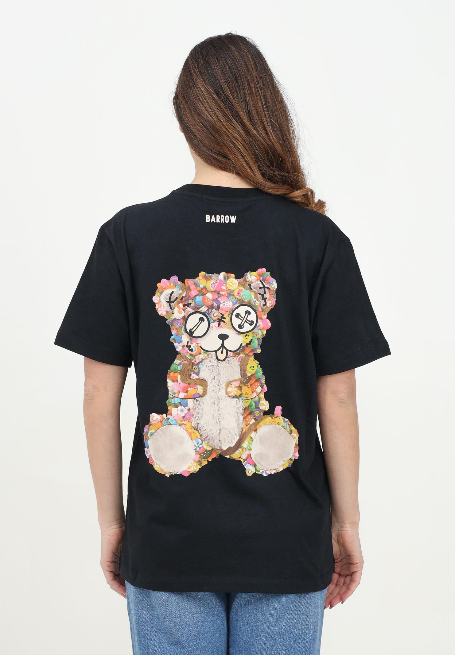BARROW T-shirt a manica corta nera per uomo e donna con stampa orso S5BWUATH152 110 BARROW 