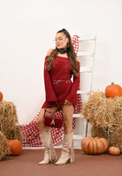 AKEP Abito corto rosso scuro da donna con lavorazione in maglia VSKD11020 V1 AKEP 