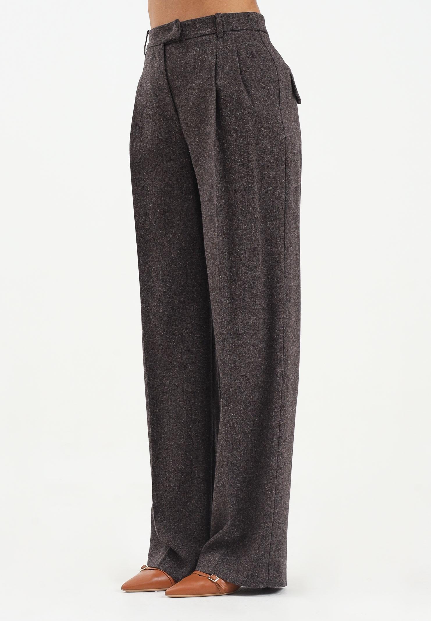 PATRIZA PEPE Pantalone palazzo marrone da donna  in tessuto strutturato con effetto bottonato 2P1700A646 FG48 PATRIZIA PEPE 