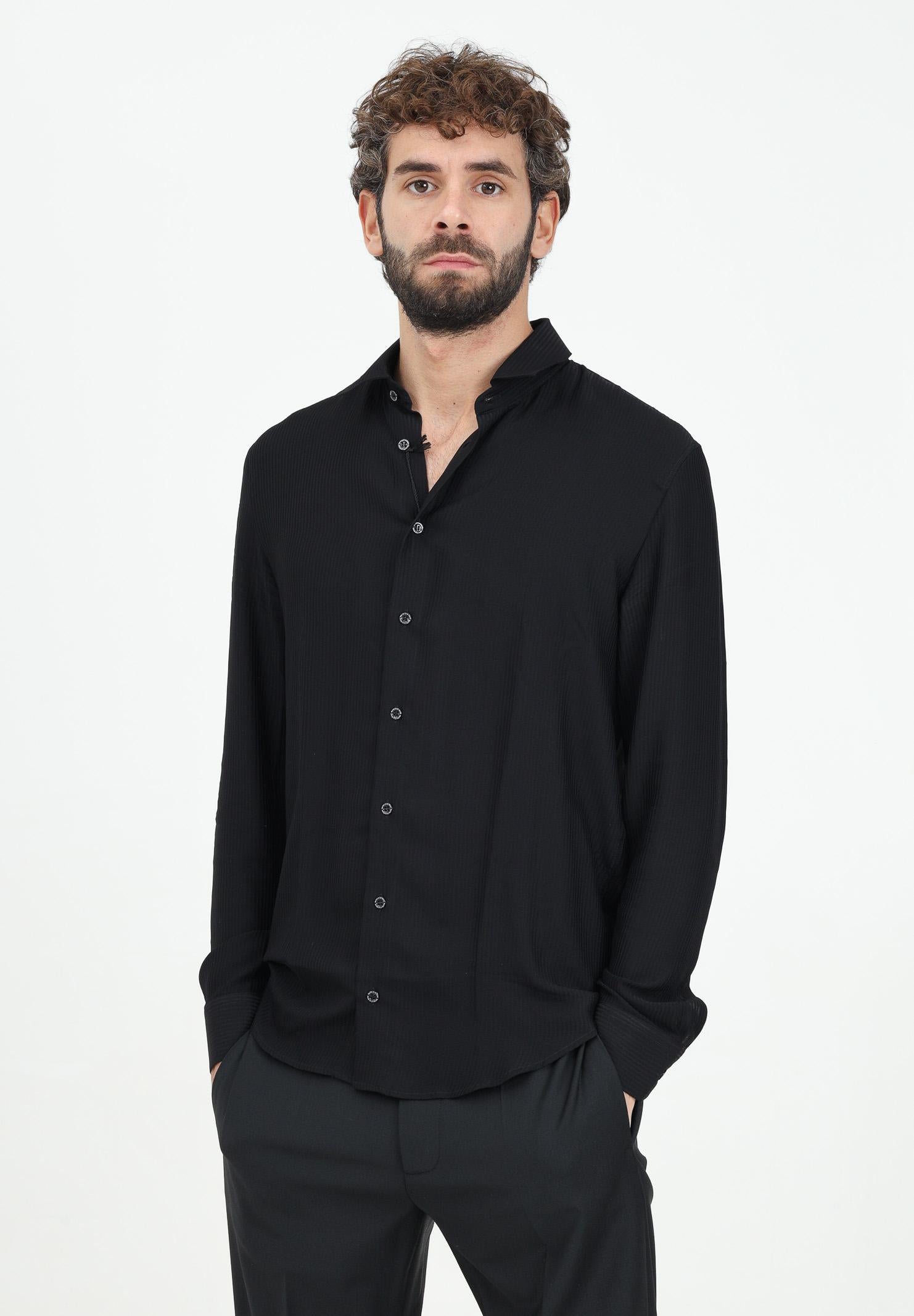 Camicia a manica lunga nera da uomo in twill di viscosa 5C0310/A093J K103 PATRIZIA PEPE 