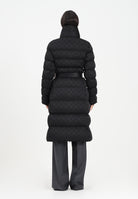 ELISABETTA FRANCHI Piumino lungo nero da donna in tessuto vela jacquard<BR/> PI84D56E2 110 ELISABETTA FRANCHI 