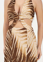 JUST CAVALLI Abito lungo beige e marrone da donna con stampa di foglie 80PAO919NS819 751 JUST CAVALLI 